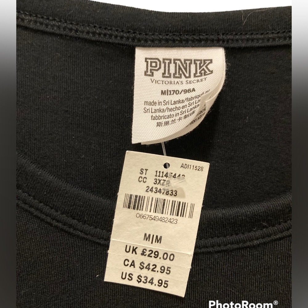 VS 2/$10 PINK Victoria's Secret Size Medium Long Sleeve Top Black NWT - Picture 4 of 4